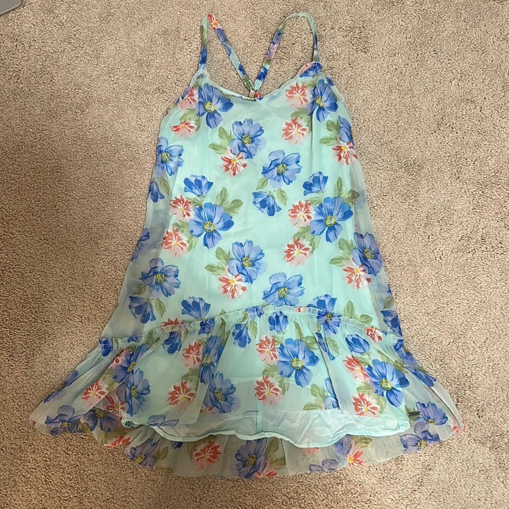 abercrombie kids medium blue floral sun dress